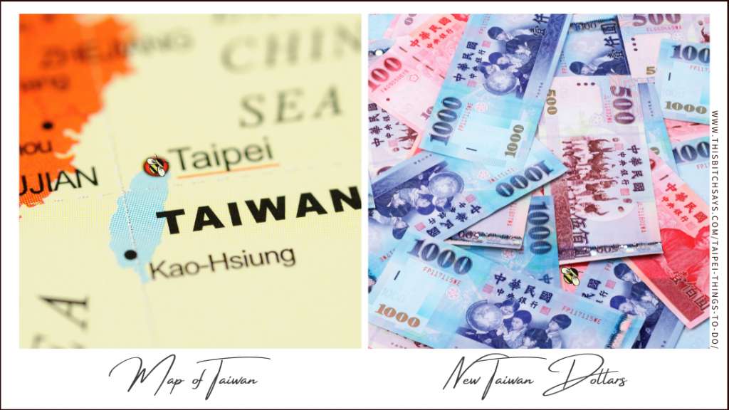 a map of taiwan and some New Taiwanese Dollars