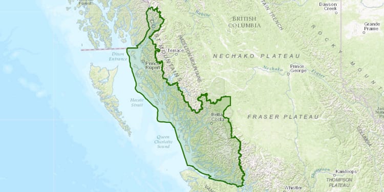 The area that the Great Bear Rainforest covers on a map
