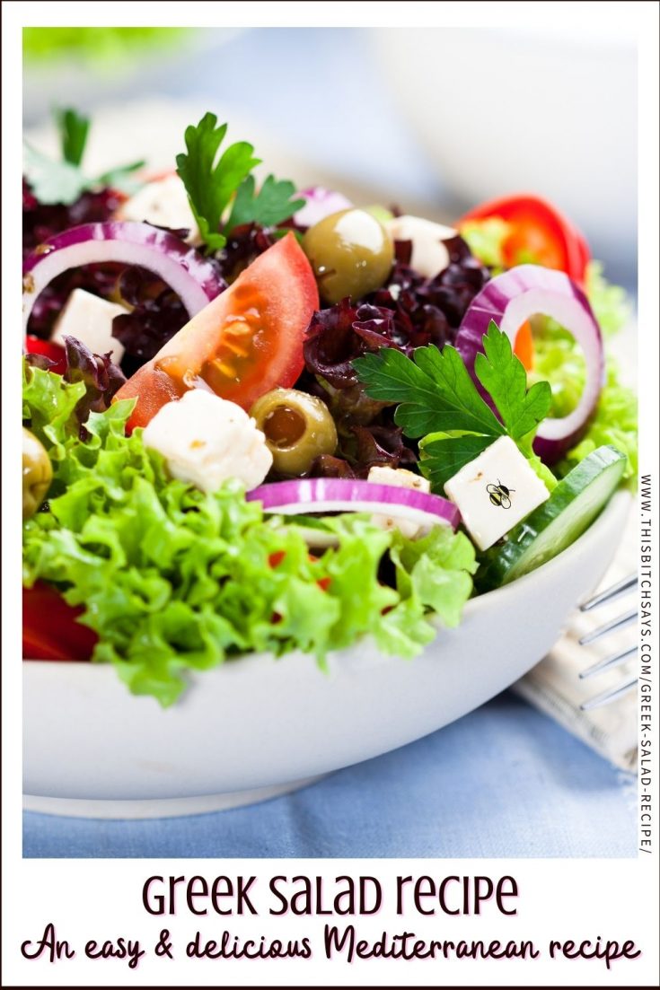 recipe card: greek salad recipe (an easy and delicious mediterranean recipe)